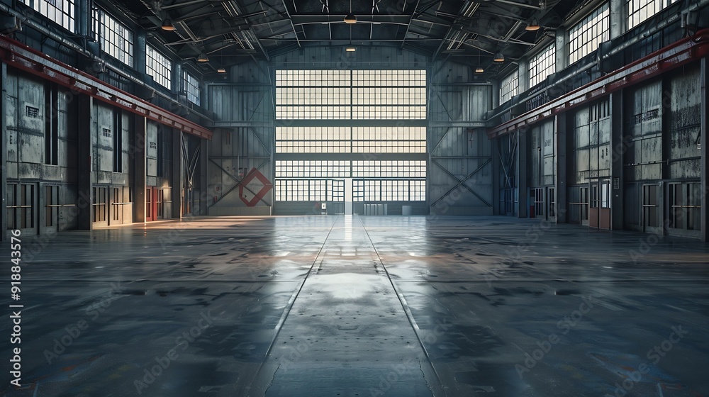 Empty hangar interior Industrial facility : Generative AI Empty hangar interior Industrial facility : Generative AI