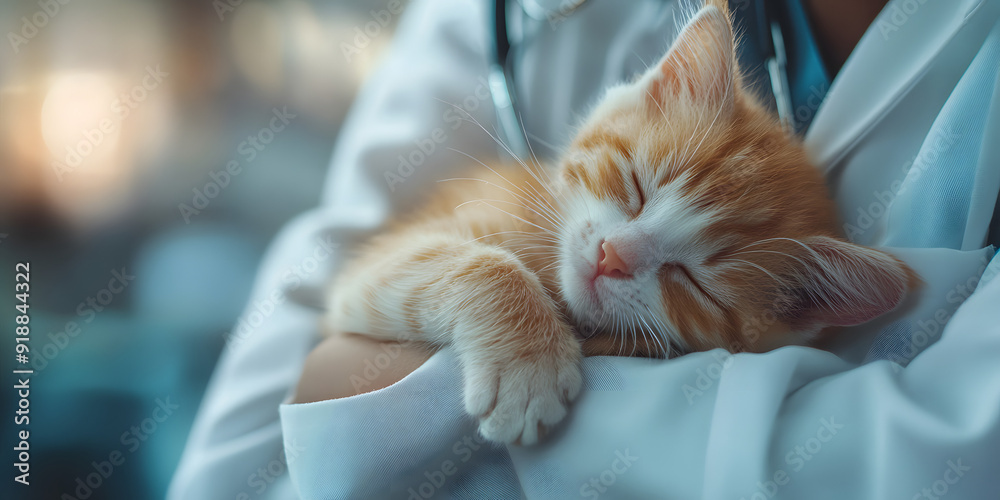Close-up of an Orange Kitten Sleeping on the Shoulder of a Person Close-up of an Orange Kitten Sleeping on the Shoulder of a Person
