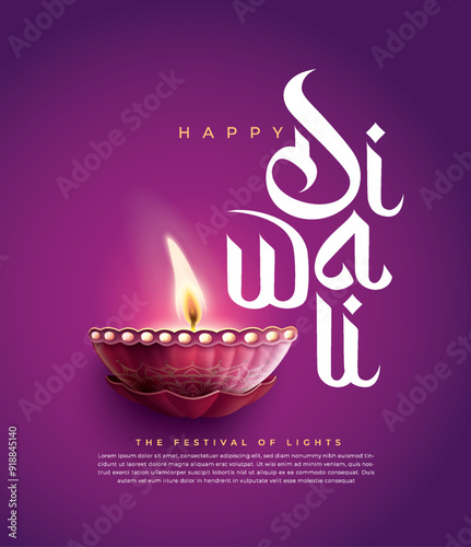 Happy Diwali festival with oil lamp, Rangoli decoration with Diya, Diwali holiday Background with rangoli, Diwali celebration greeting card,vector.