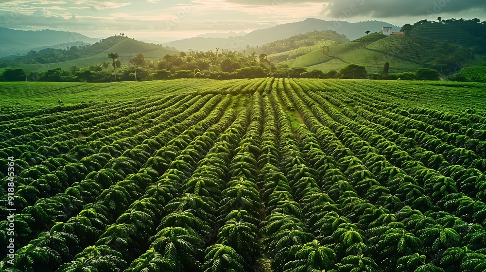 aerial view of green coffee field in Brazil : Generative AI aerial view of green coffee field in Brazil : Generative AI