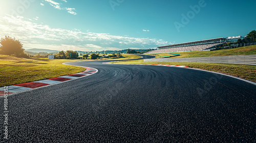 晴天の青空とモータースポーツのレース場