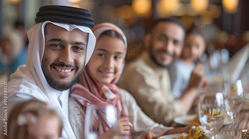 A modern and traditional European Islamic family comes together for iftar in a contemporary restaurant during the Ramadan fasting period embodying cultural harmony and familial unity a : Generative AI A modern and traditional European Islamic family comes together for iftar in a contemporary restaurant during the Ramadan fasting period embodying cultural harmony and familial unity a : Generative AI