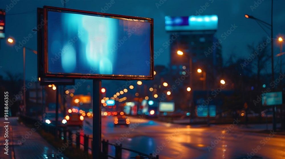 Billboard advertising mockup street and night background : Generative AI