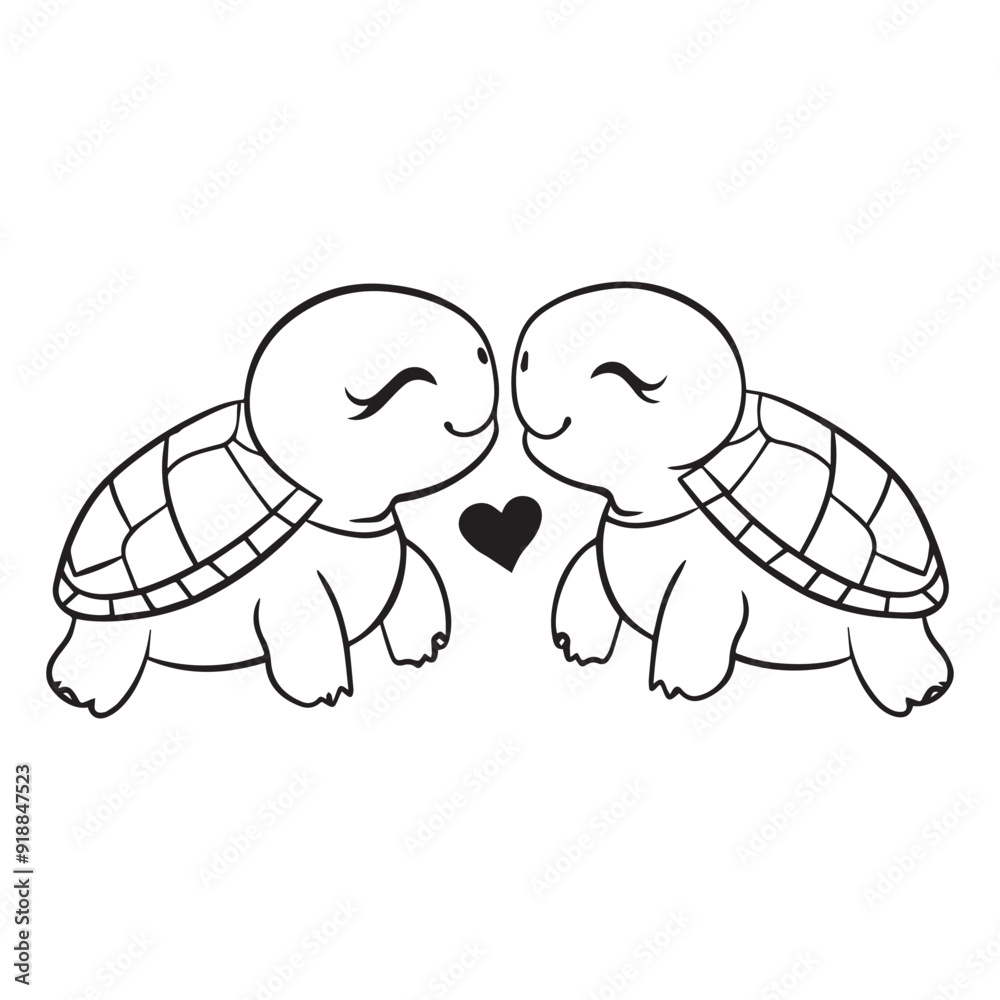 Animal Love Outline Design, Cute Turtle Love illustration in black and white
Animal Love Outline Design, Cute Turtle Love illustration in black and white