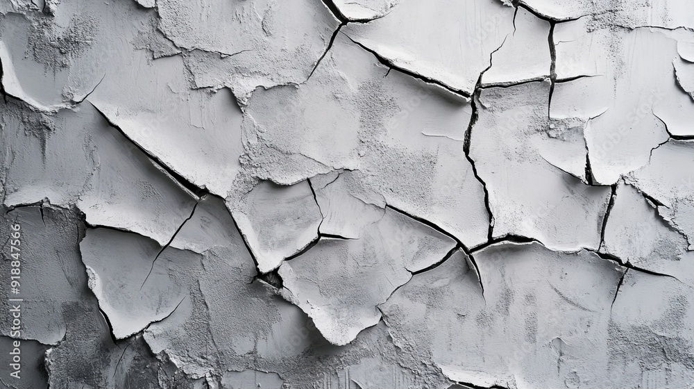 A grey cement cracked wall background presents a raw and industrial aesthetic. 