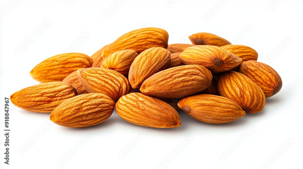 A pile of almonds on a white background A pile of almonds on a white background