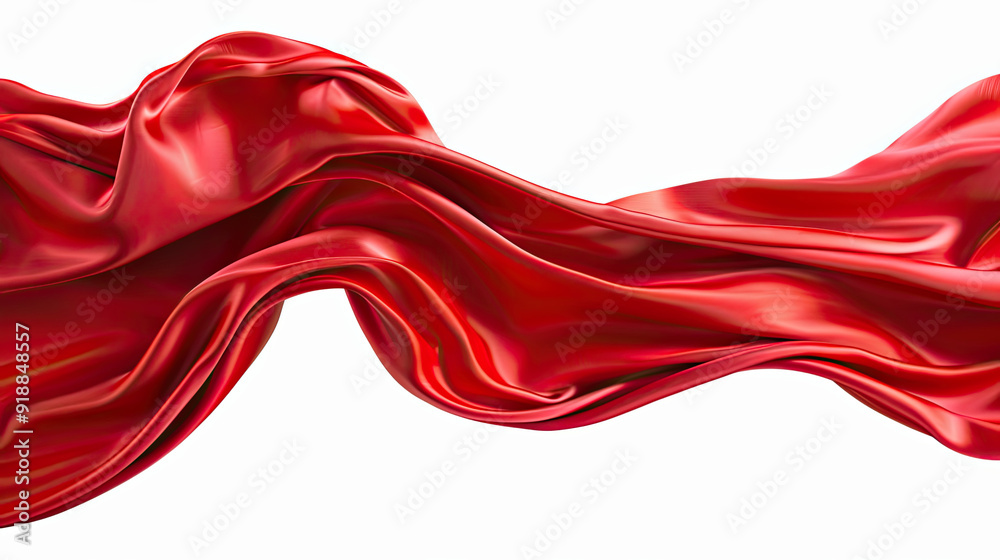 Abstract red silk fabric on white background. Creases of satin Abstract red silk fabric on white background. Creases of satin