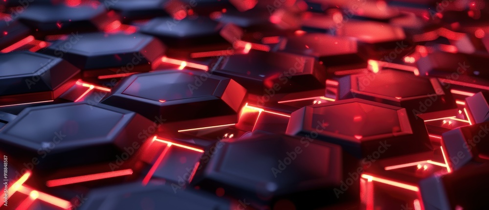 A close up of a red and black hexagon pattern A close up of a red and black hexagon pattern