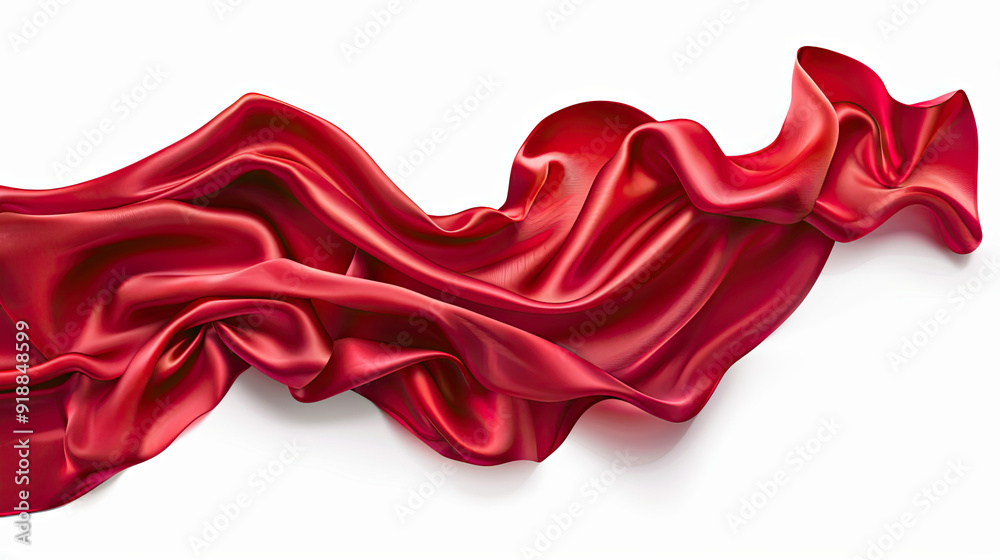 Abstract red silk fabric on white background. Creases of satin Abstract red silk fabric on white background. Creases of satin