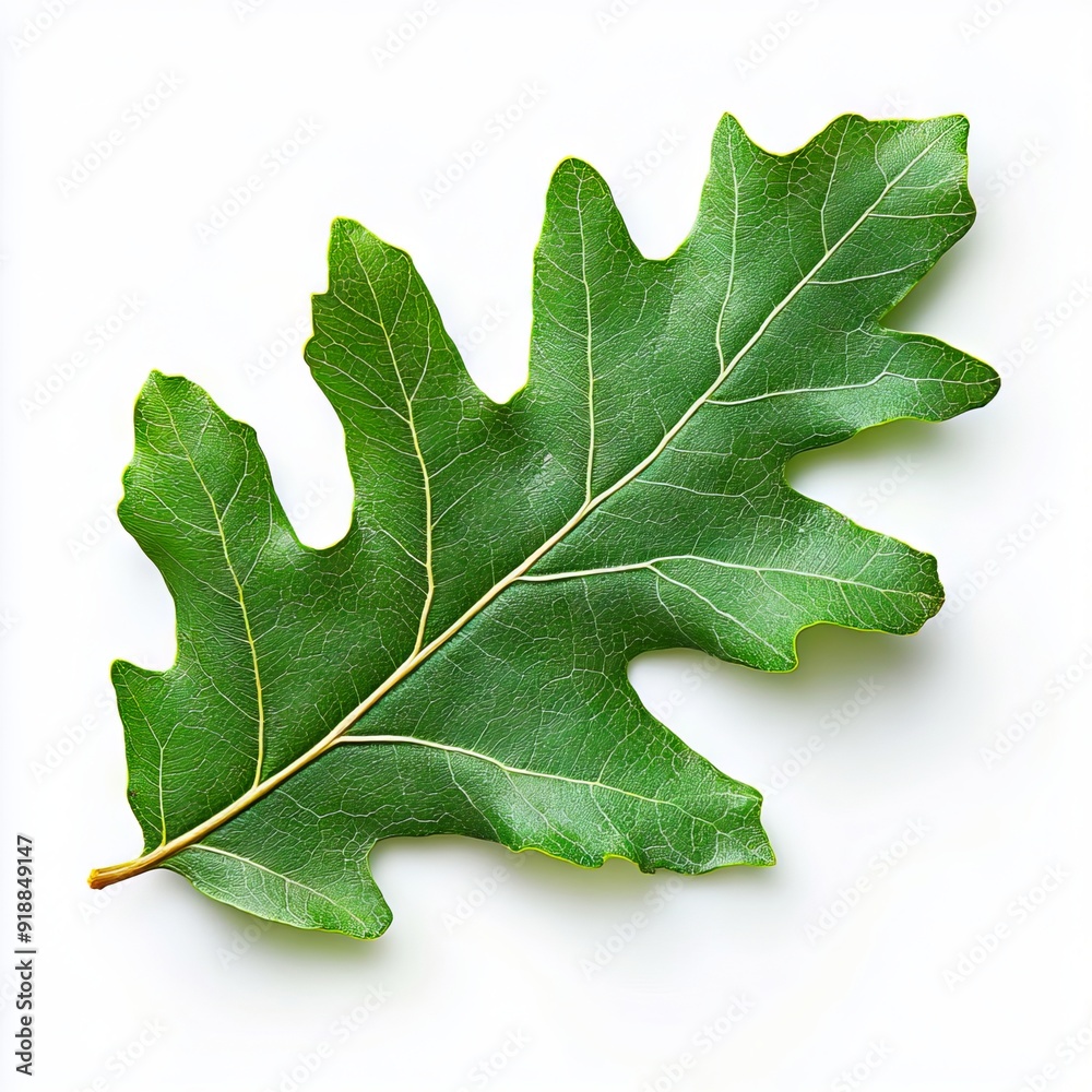 A single green leaf on a white background A single green leaf on a white background