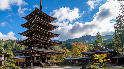 Takayama, Japan: On October 21, 2018, the Hida Kokubunji temple, a historic three-story Buddhist structure built around 757, stands as a significant cultural landmark. photo