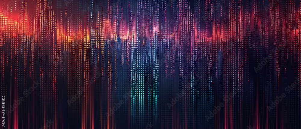 A colorful, abstract image of a cityscape with a purple background A colorful, abstract image of a cityscape with a purple background