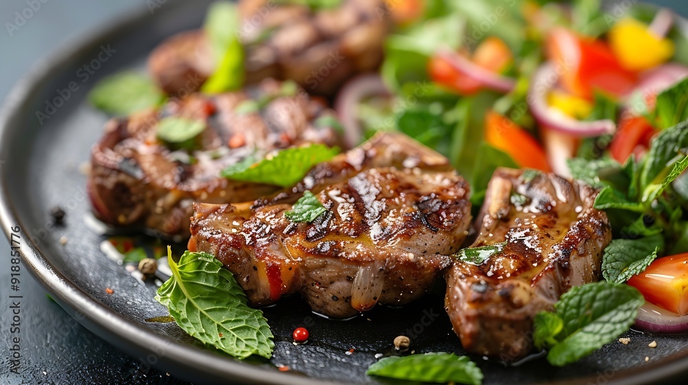 lamb chops with mint and summer salad a ketogenic diet meal : Generative AI lamb chops with mint and summer salad a ketogenic diet meal : Generative AI