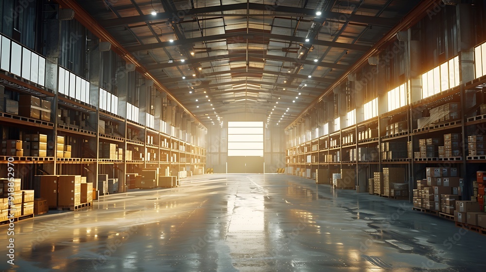 Light warehouse building warehouse for storing goods Concept of logistics delivery distribution : Generative AI Light warehouse building warehouse for storing goods Concept of logistics delivery distribution : Generative AI