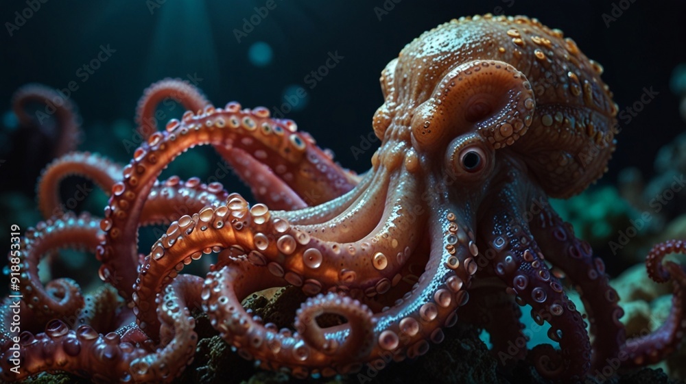Octopus in the water. Underwater world. 3d illustration Octopus in the water. Underwater world. 3d illustration