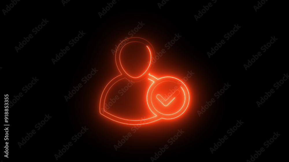 Bright Red Neon User Icon with Checkmark – Perfect for Digital Identity, User Verification, and Profile Confirmation