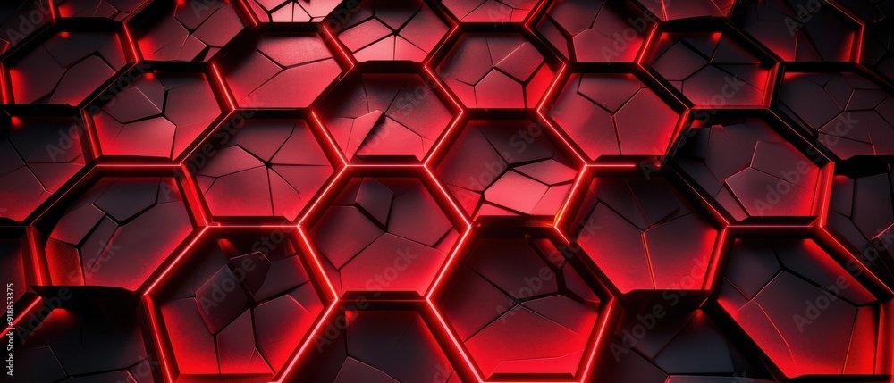 A red and black image of a hexagonal pattern