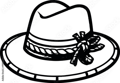 Abstract Fashion Woman summer hat with flower art drawn straw lady cap Silhouetted Black & White Stock Photos generated Ai