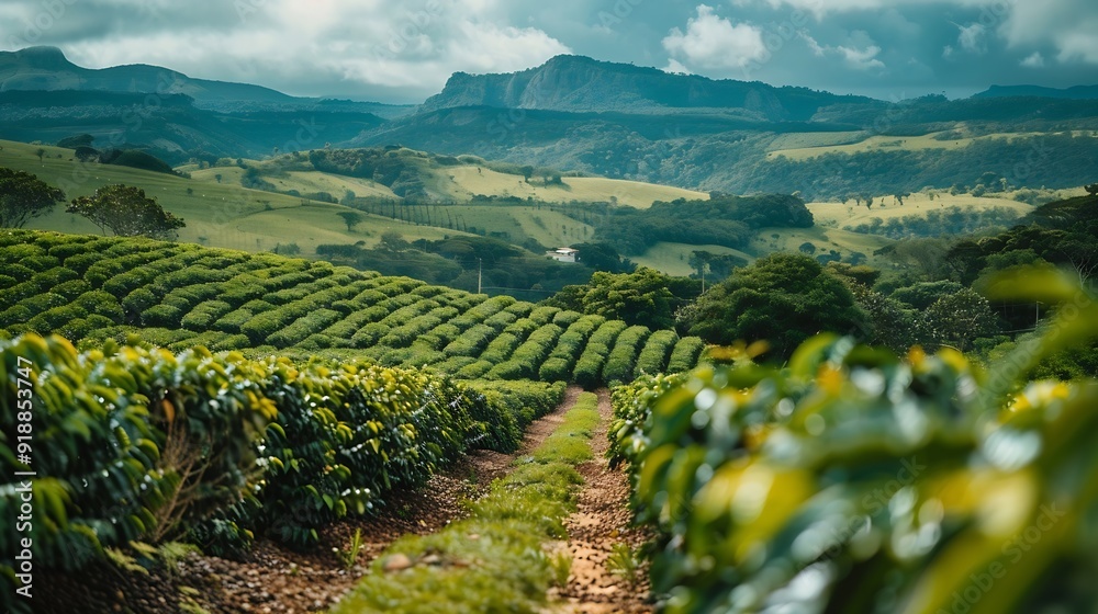 Fototapeta premium Beautiful coffee plantations in Chapada Diamantina in Brazil : Generative AI