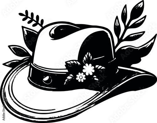 Abstract Fashion Woman summer hat with flower art drawn straw lady cap Silhouetted Black & White Stock Photos generated Ai