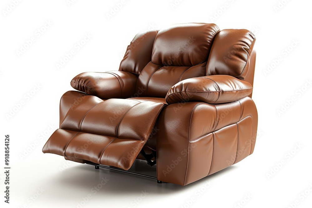 Naklejka premium Brown leather recliner sofa isolated on white background modern and comfortable in minimalist home
