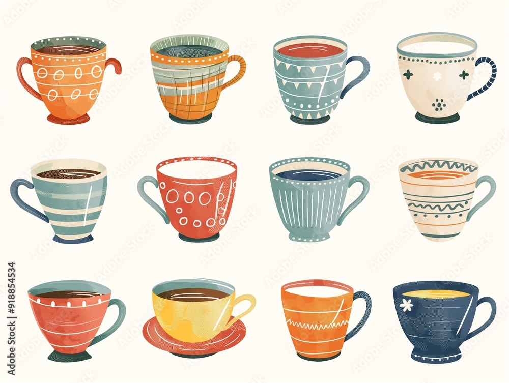Set of various cup of tea simple illustration. AI generated Set of various cup of tea simple illustration. AI generated