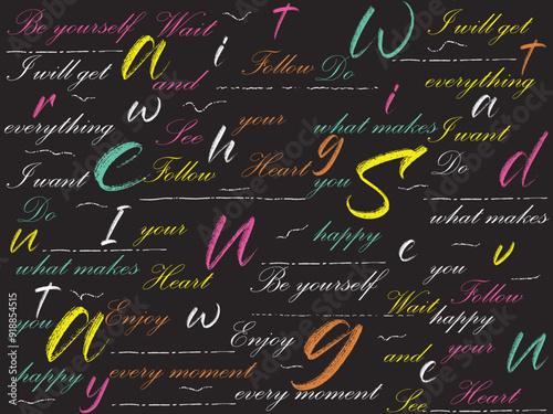 Graffiti background seamless pattern,abstract handwriting pattern, Hand writing lettering print design seamless pattern, color and black word font writing slogan and pattern background textile