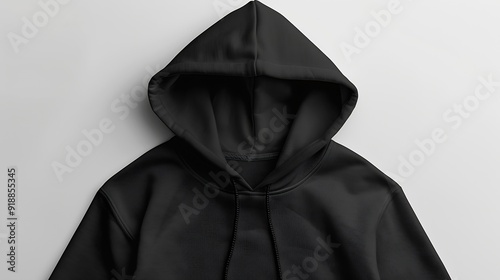 Template blank flat Black hoodie Hoodie sweatshirt with long sleeve flatlay mockup for design and print Hoody front and back top view isolated on white background : Generative AI