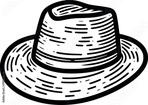 Women summer hat icon continuous  drawing Female sun protected cap black and white linear isolated on white background generated Ai