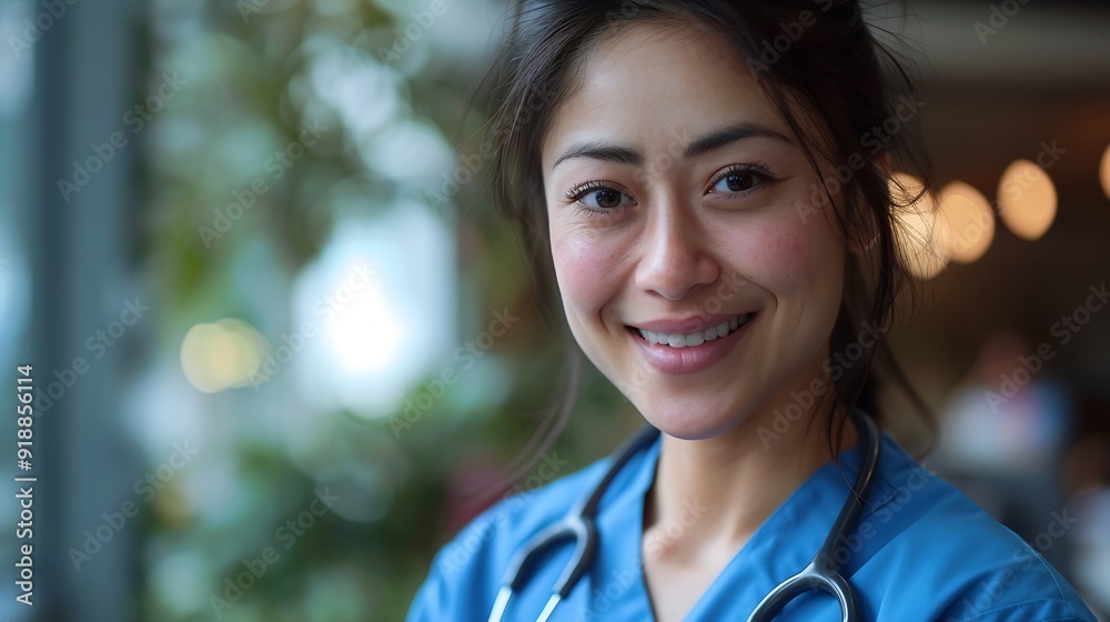 Grinning healthcare worker in portrait : Generative AI Grinning healthcare worker in portrait : Generative AI