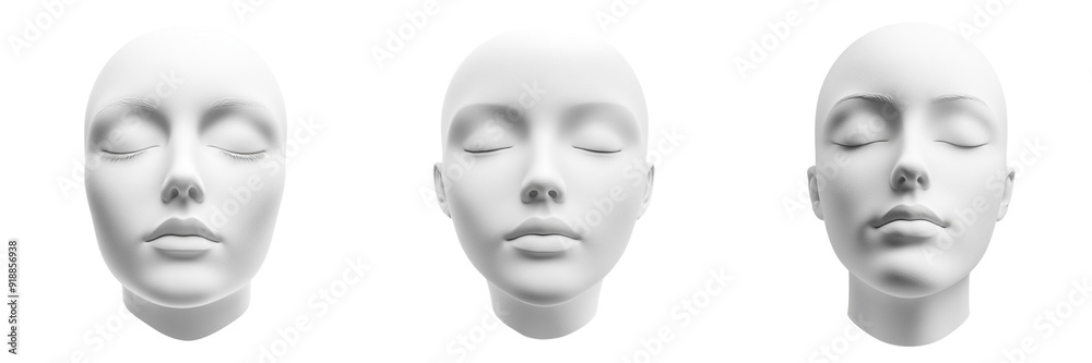 Set of Modern 3D icon depicting a smooth, featureless head shape against isolated on transparent background Set of Modern 3D icon depicting a smooth, featureless head shape against isolated on transparent background