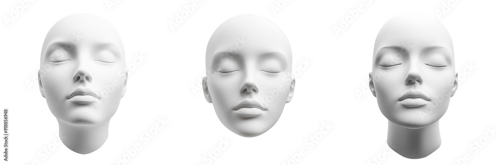 Set of Modern 3D icon depicting a smooth, featureless head shape against isolated on transparent background Set of Modern 3D icon depicting a smooth, featureless head shape against isolated on transparent background