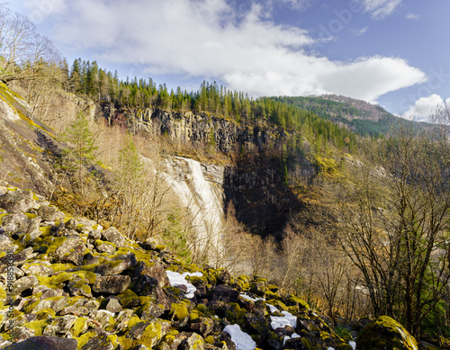 Skjervefossen Waterfall in Spring Landscape photo