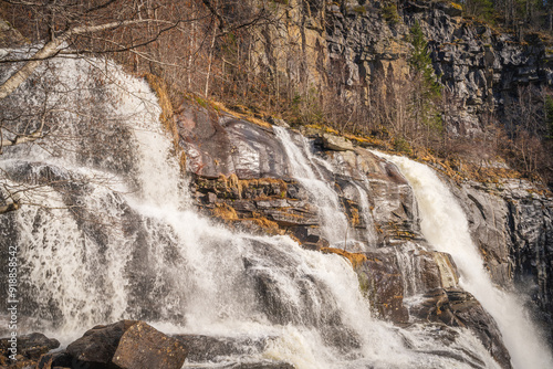 Skjervefossen Waterfall in Spring Landscape photo