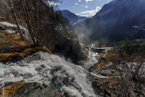 Skjervefossen Waterfall in Spring Landscape photo
