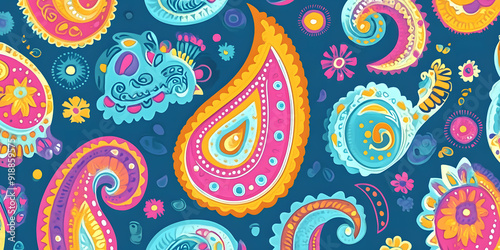 Retro paisley pattern in bold and bright colors