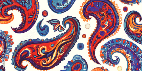 Retro paisley pattern in bold and bright colors