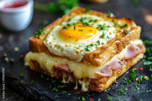 Homemade French sandwich with ham cheese photo