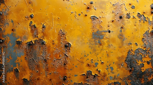 orange rust stains on weathered steel plate or top view yellow iron table and old brown metal wall from moisture to tetanus for dirty dark board background to red blue retro backdrop a : Generative AI photo