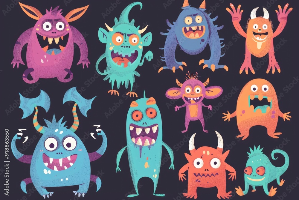 Naklejka premium A collection of cartoon monsters with various facial expressions