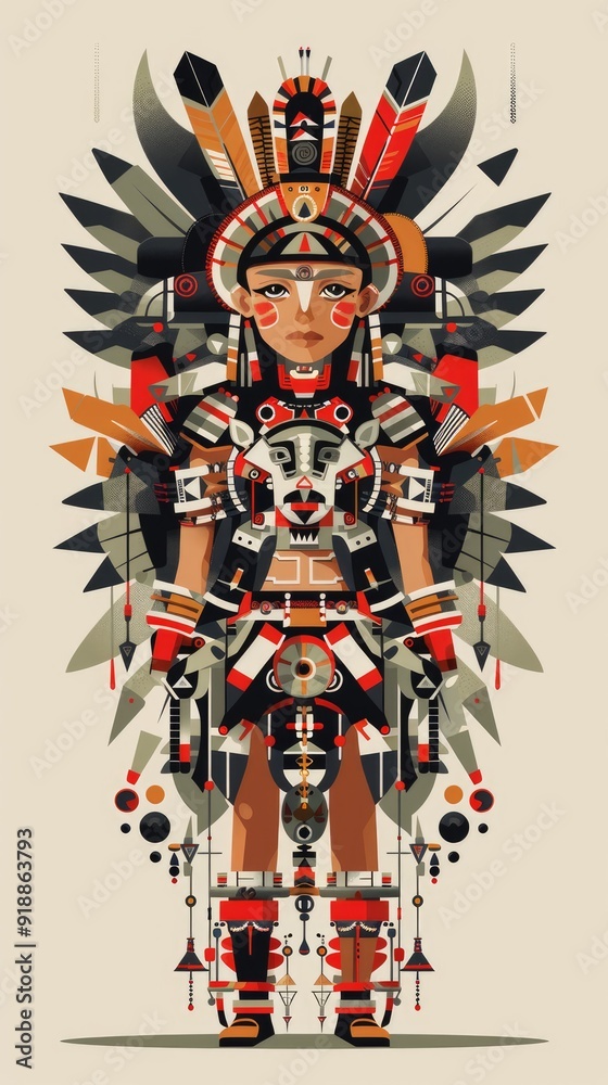 T-shirt design, cartoon style of an aztec godess warrior T-shirt design, cartoon style of an aztec godess warrior