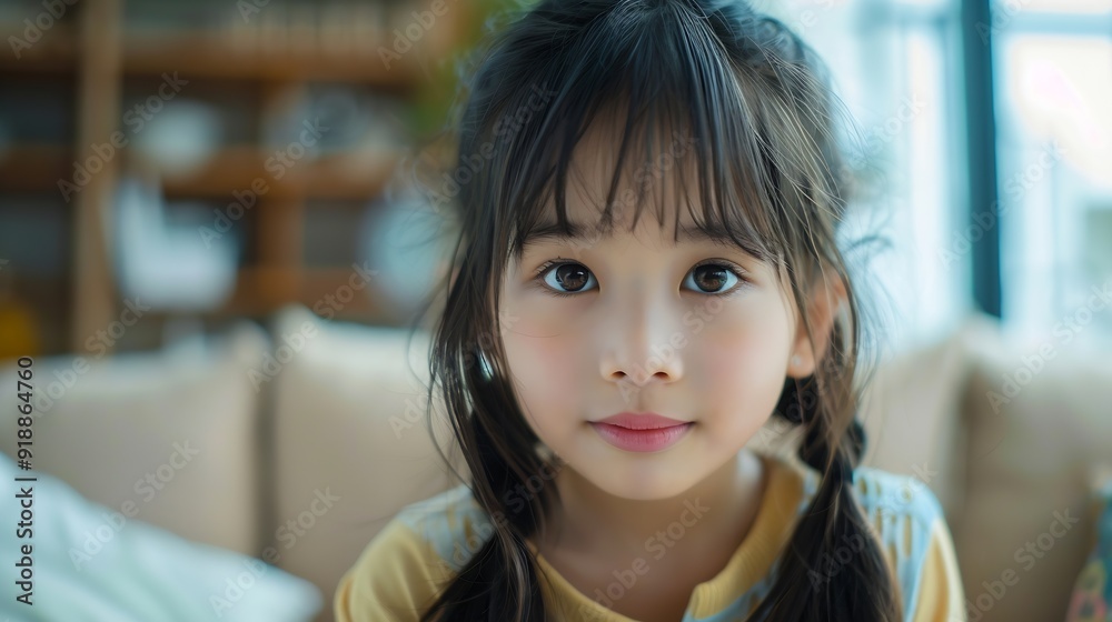 Portrait of beautiful young Asian girl at home : Generative AI Portrait of beautiful young Asian girl at home : Generative AI