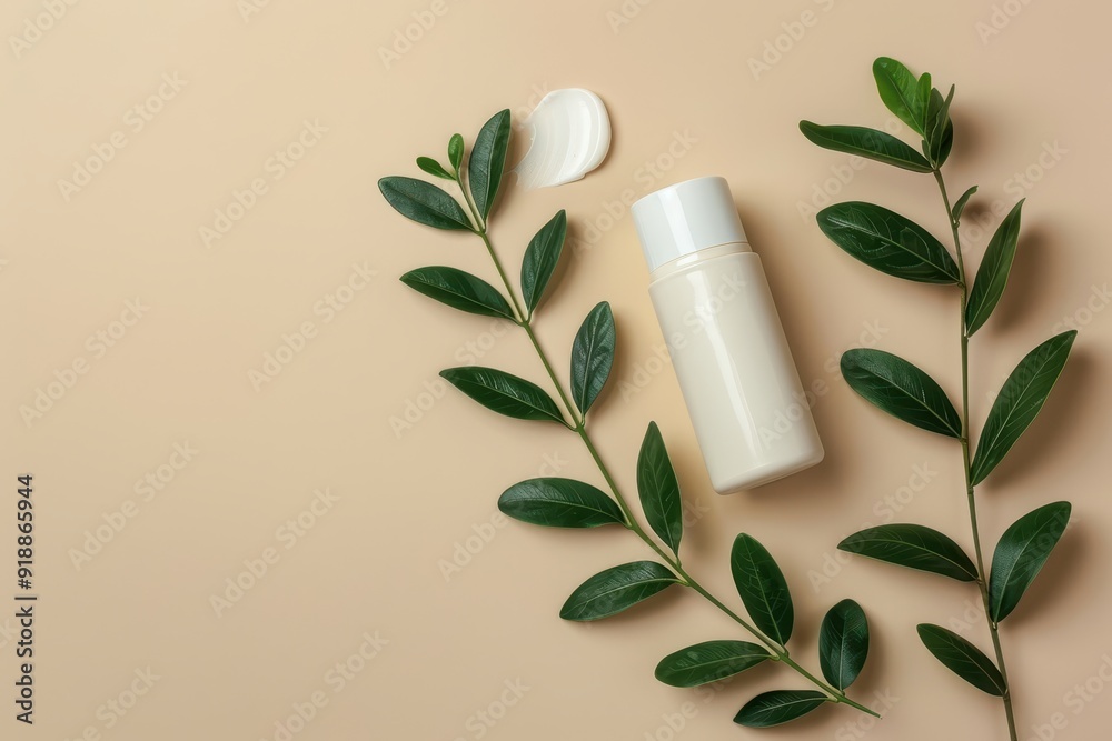 Leafy deodorant on beige backdrop Leafy deodorant on beige backdrop