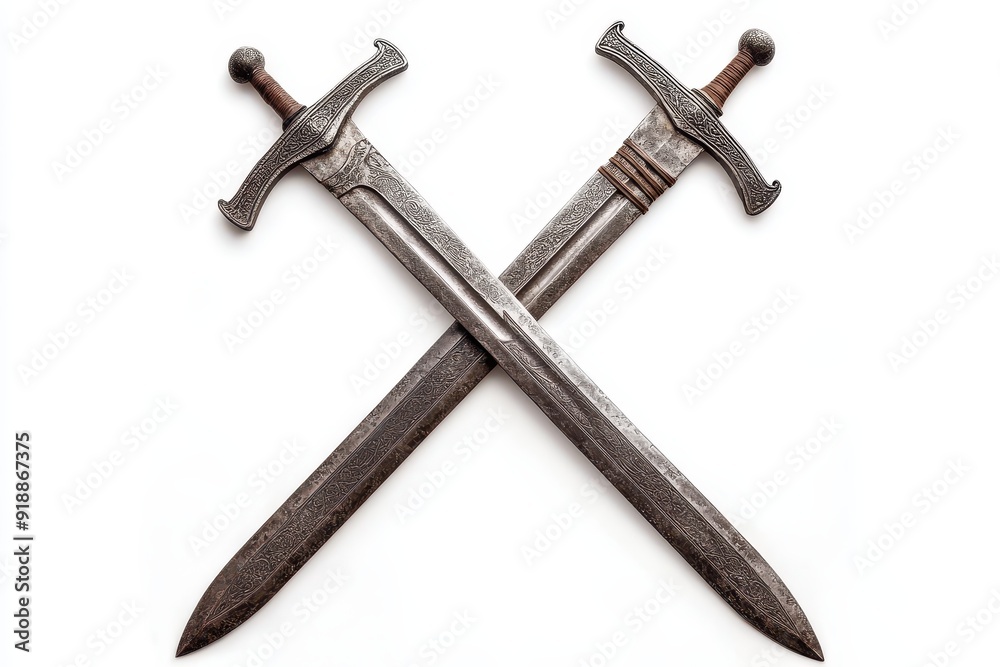 Old swords crossing white background Old swords crossing white background