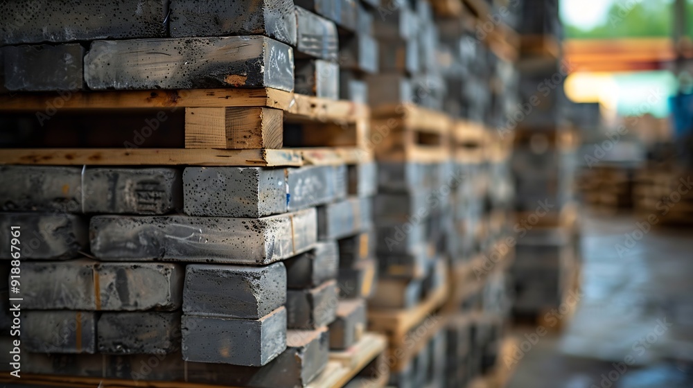 Concrete Cinder Blocks in Industrial Pallets Grey brick Shapes building material New for use on construction site or store in europe : Generative AI Concrete Cinder Blocks in Industrial Pallets Grey brick Shapes building material New for use on construction site or store in europe : Generative AI