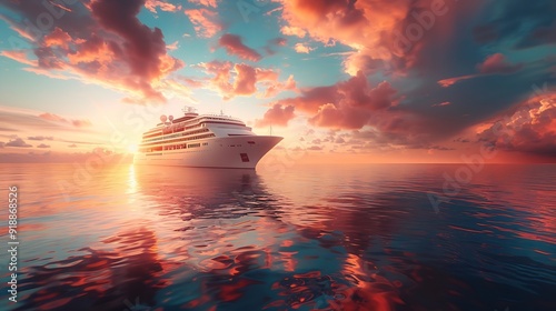 Cruise Ship Cruise Liners beautiful white cruise ship above luxury cruise in the ocean sea at sunset time concept exclusive tourism travel on holiday take a vacation time on summer : Generative AI