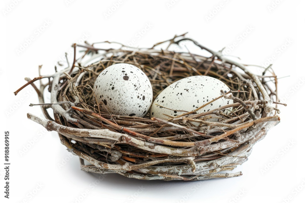 Two eggs in bird nest isolated on white background Two eggs in bird nest isolated on white background