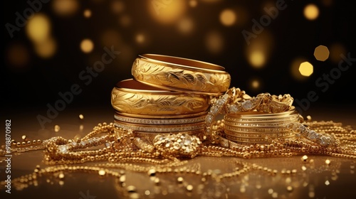Beautiful gold jewelry collection background