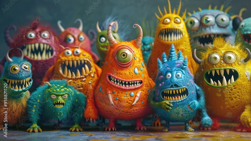 Fototapeta premium A group of colorful creatures standing together