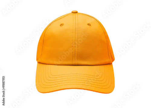 Front view of orange baseball caps mockup on white background, with space for your logo or design. Mock-up for branding.